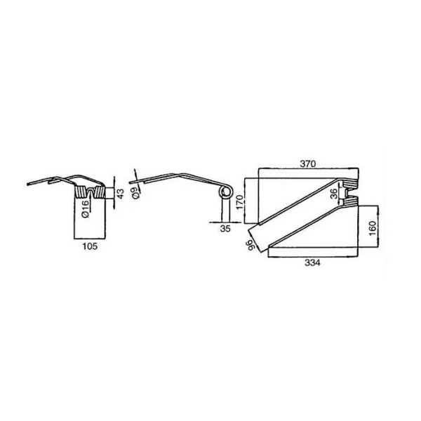 Dinte grebla rotativa dreapta 307x105x9 pentru Deutz Fahr 06229776