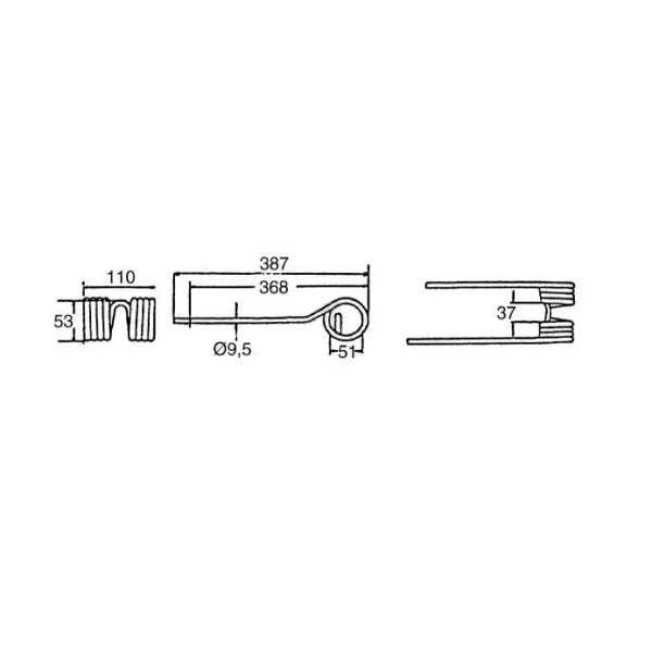 Dinte grebla rotativa dreapta 387x110x9,5 mm pentru Kuhn 58740700