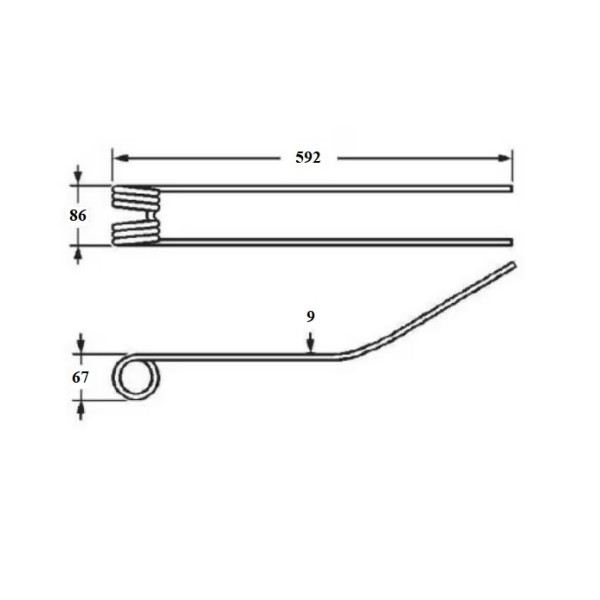 Dinte grebla rotativa 592x86x9 mm pentru Claas 9554830