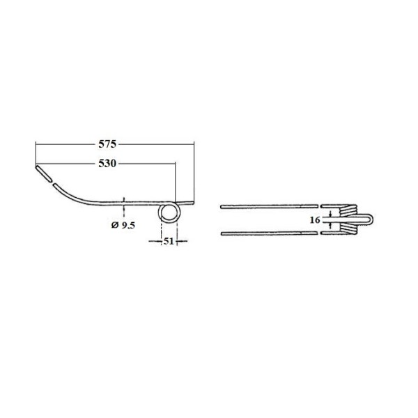 Dinte grebla rotativa 575x92x9,5 mm pentru Kuhn 57720200