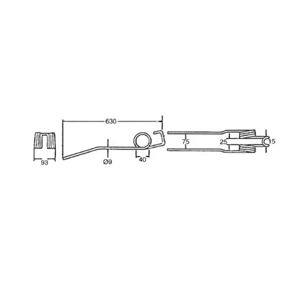 Dinte grebla rotativa 630x93x9 mm pentru Deutz Fahr 16504331