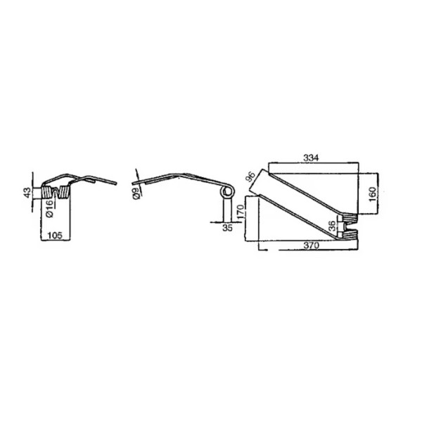 Dinte grebla rotativa stanga 370x105x9 mm pentru Deutz Fahr 06580391