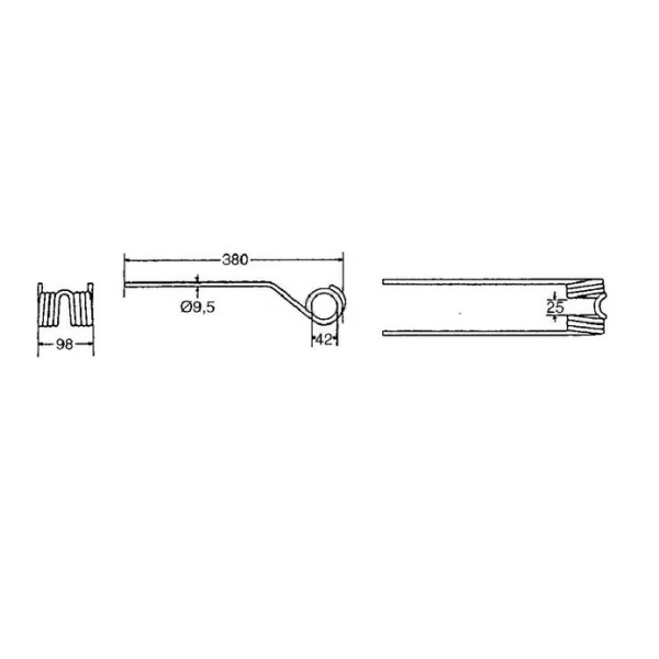 Dinte grebla rotativa 380x98x9,5 mm pentru Claas 9023442