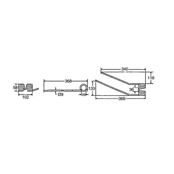 Dinte grebla rotativa dreapta 368x102x9 mm pentru Fella 487133, 18993