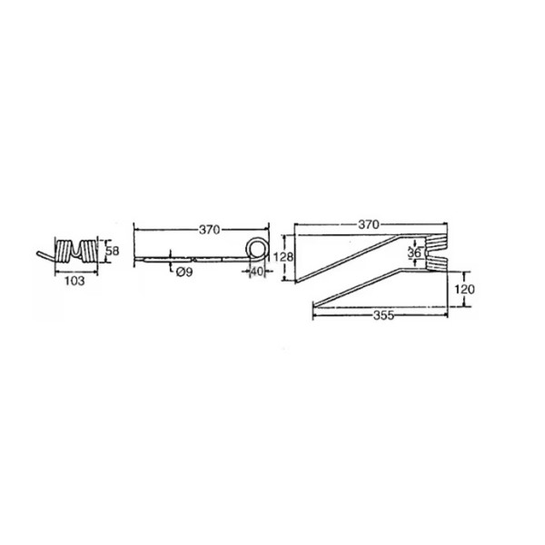 Dinte grebla rotativa stanga 370x103x9 mm pentru Fella 487134, 18994