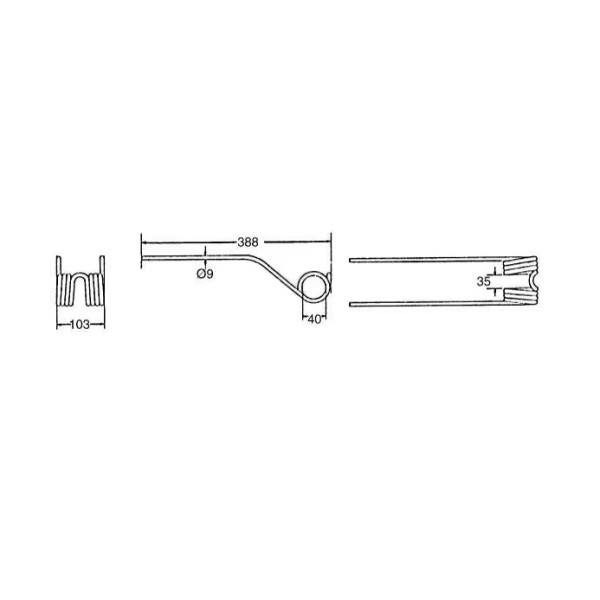 Dinte grebla rotativa 388x103x9 mm pentru Stoll 0608770