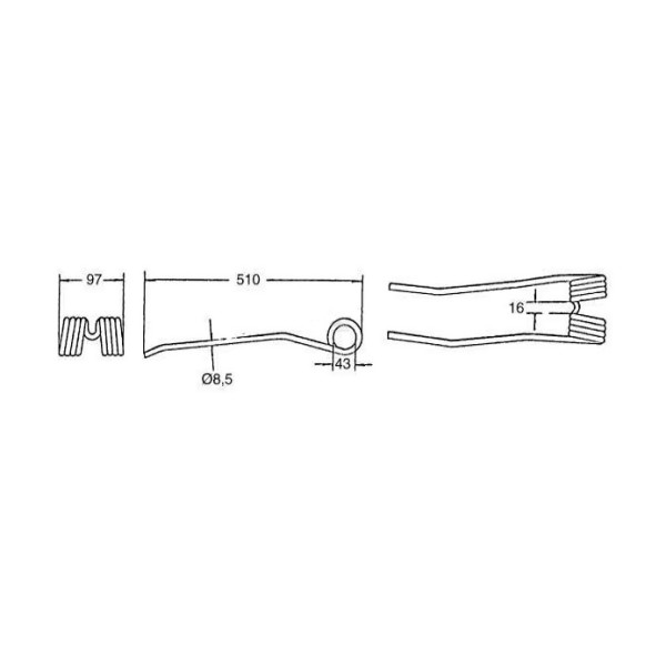 Dinte grebla rotativa 510x97x8,5 mm pentru Pottinger 436141