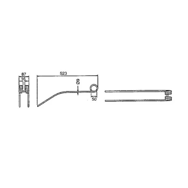 Dinte grebla rotativa 523x87x9 mm pentru Claas 9536290