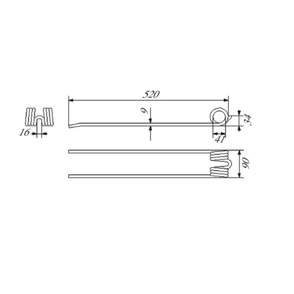 Dinte grebla rotativa 520x90x9 mm pentru Stoll 0699780, 0621811