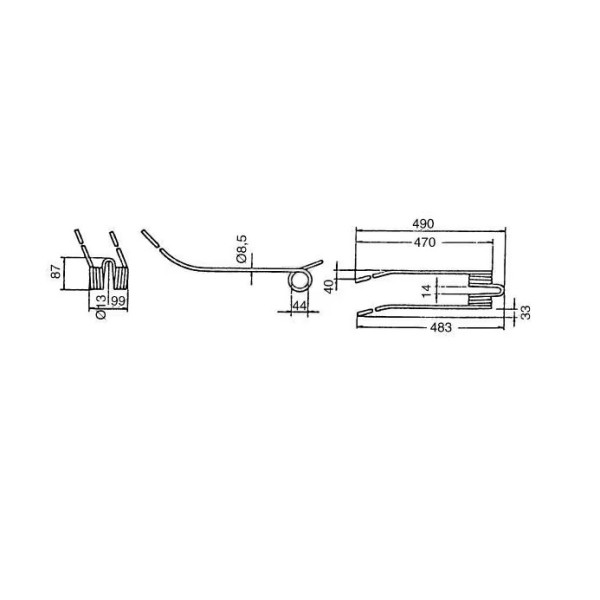 Dinte grebla rotativa 490x99x8,5 mm pentru Kuhn 57502000