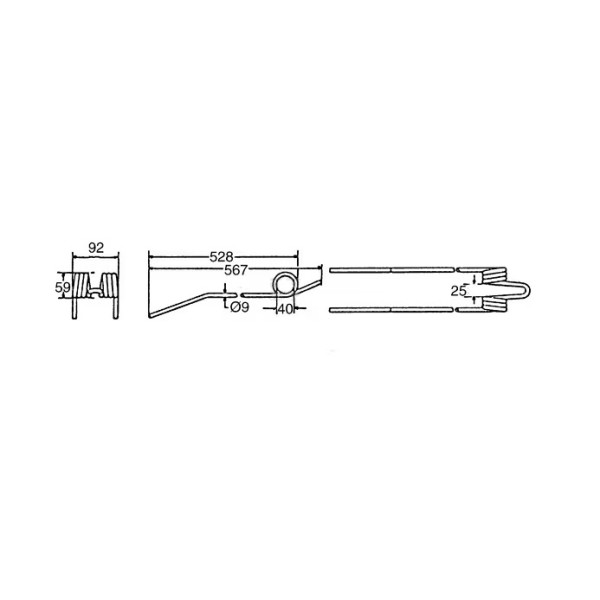 Dinte grebla rotativa 567x92x9 mm pentru Deutz Fahr 16502731, 06231509