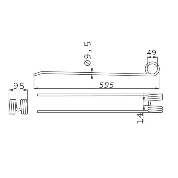 Dinte grebla rotativa 595x95x9,5 mm pentru Claas 9557100